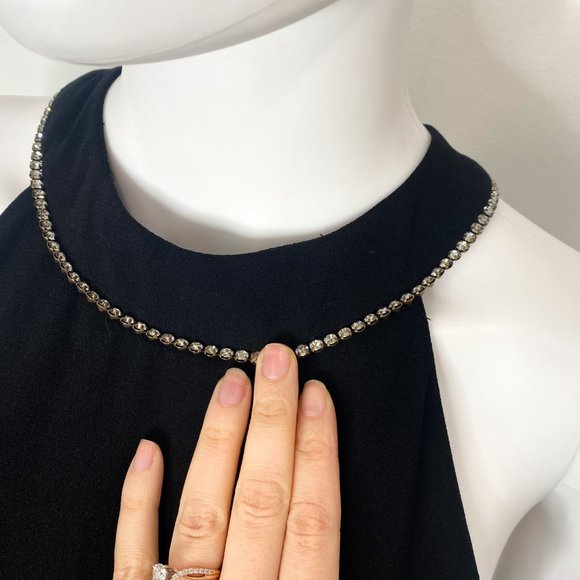 CDC Petites Vintage 90s Rhinestone Halter Neck Skater Flare Mini Dress in Black - Picture 6 of 17